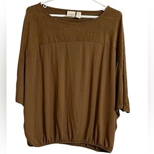 Chicos Brown Soft Faux Suede Batwing Dolman Sleeve Top Size 0 (S) Urban Cowgirl